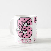 stはピンクおよび黒い水玉模様に文字を入れます コーヒーマグカップ (正面左)