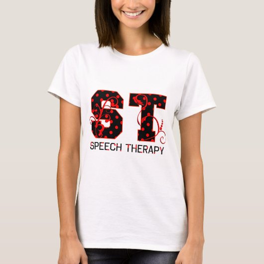 stは黒くおよび赤い水玉模様の影に文字を入れます tシャツ (正面)