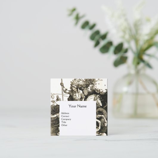 STジョージ&ドラゴンモノグラム白黒 スクエア名刺 (スタンド正面)