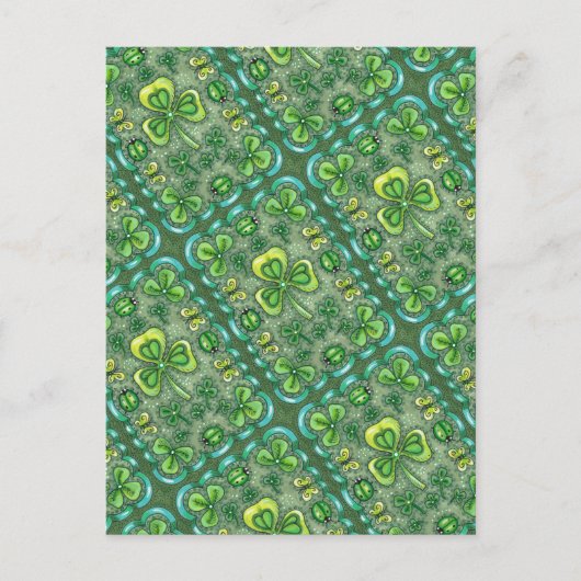 STパトリックの日のフォークアートシャームロックンラディバグ ポストカード (正面)