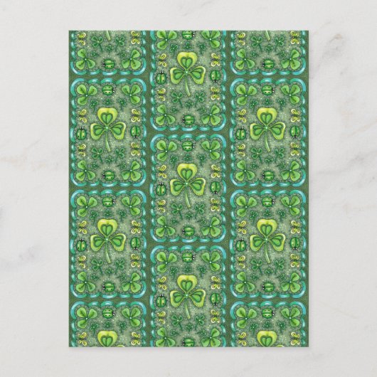 STパトリックの日のフォークアートシャームロックンラディバグ ポストカード (正面)