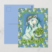 STパトリックの日アイリッシュエウェ、羊&シャムロック ポストカード (正面/裏面)