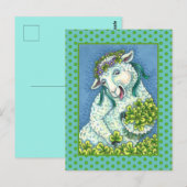 STパトリックの日アイリッシュエウェ、羊&シャムロック ポストカード (正面/裏面)