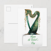 STパトリックの日グリーンアイリッシュハープ シーズンポストカード (正面/裏面)