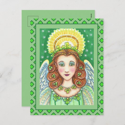 STパトリックの日シャムロックエンジェル、アイルランド恵み シーズンポストカード (正面/裏面)