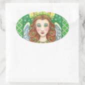 STパトリックの日シャムロックエンジェル、アイルランド恵み 楕円形シール (バッグ)