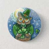STパトリックの日フクロウ、4葉クローバーレプレシャン 缶バッジ (正面)