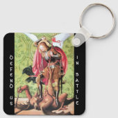 STマイケル、ドラゴンとジャスティス、グリーン・レッド・ブラウン キーホルダー (裏面)