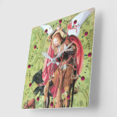 STマイケル·ドラゴン·アンド·ジャスティス·グリーン·ピンク スクエア壁時計 (傾斜)