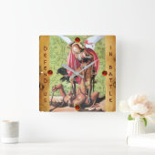 STマイケル·ドラゴン·アンド·ジャスティス·パーチメント スクエア壁時計 (ホーム)