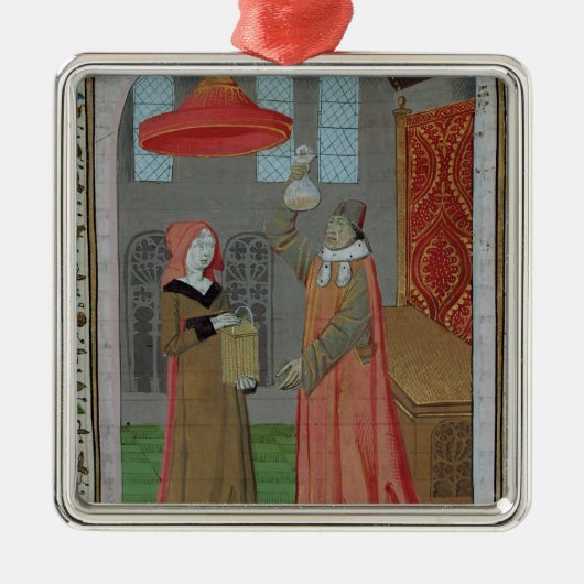 St.エリザベスの尿を検査している医者 メタルオーナメント (正面)