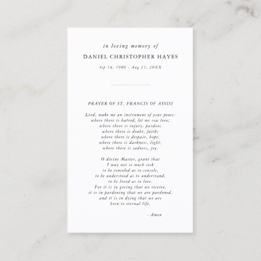 St.エレガント Francisフォト祈りの言葉カード 名刺 (裏面)