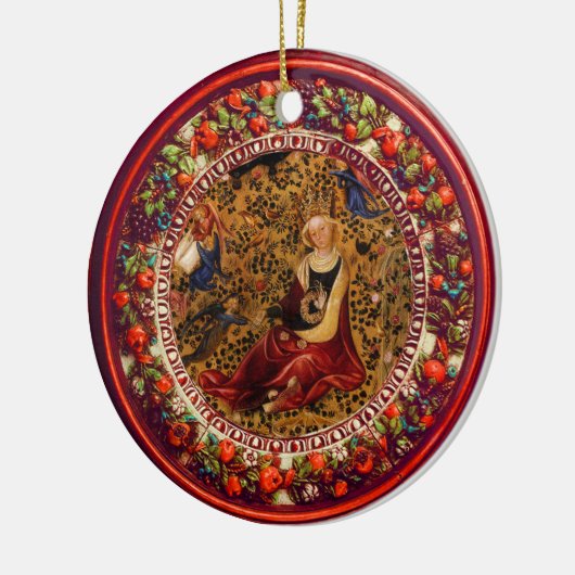 St.キャサリンの天使の赤い花の王冠のクリスマス セラミックオーナメント (左)