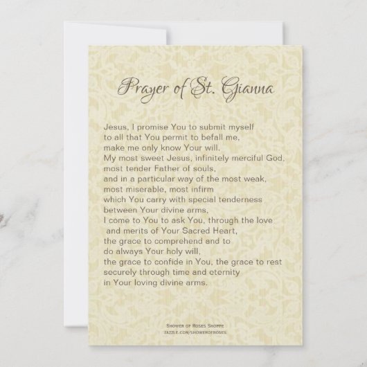 St.ジャンナBeretta Mollaのカトリック教の母祈りの言葉 招待状 (裏面)