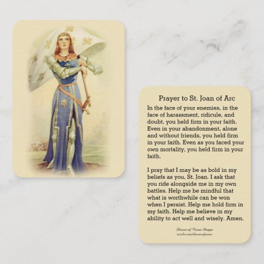 St.ジャンヌダルクの旗の兵士のカトリック教の神聖なカード 名刺 (正面/裏面)
