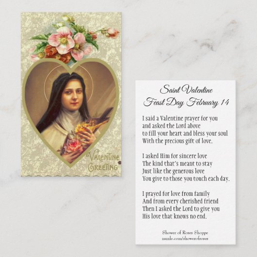 St.テレーズが付いているバレンタインデーの祈りの言葉の神聖なカード 名刺 (正面/裏面)