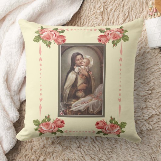 St.テレーズのベビーのイエス・キリストの飼い葉桶のピンクのバラ クッション (ブランケット)