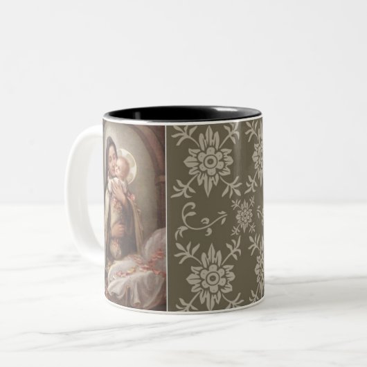 St.テレーズのベビーのイエス・キリストの飼い葉桶のピンクのバラ ツートーンマグカップ (正面左)