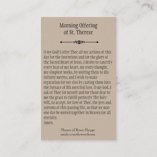St.テレーズの祈りの言葉の神聖なカードの朝の提供 名刺 (裏面)