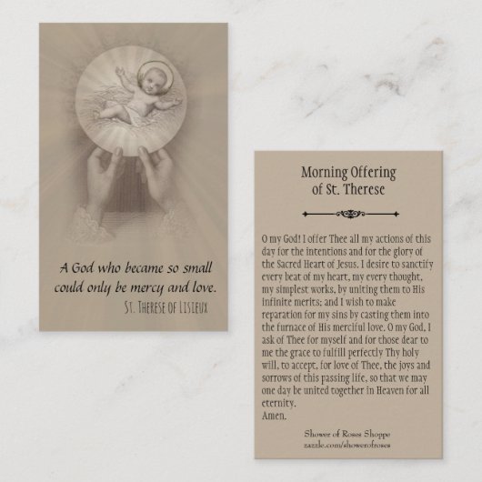 St.テレーズの祈りの言葉の神聖なカードの朝の提供 名刺 (正面/裏面)