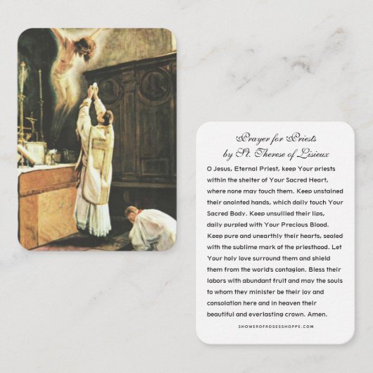 St.テレーズの神聖なカードによる司祭のための祈りの言葉 名刺 (正面/裏面)