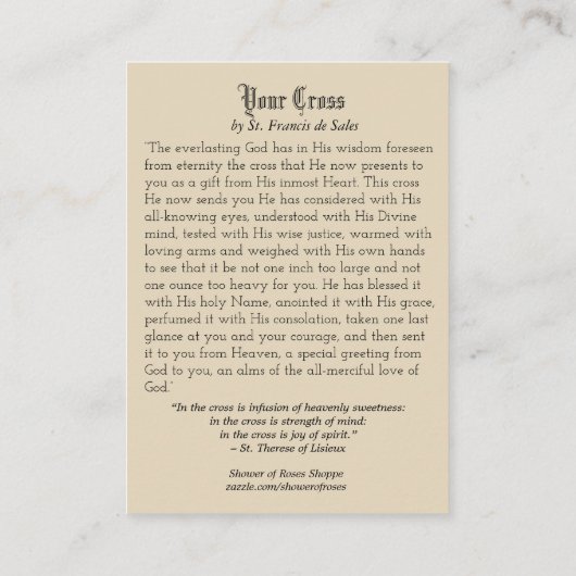 St.テレーズ及びSt Francis de Sales Quoteの神聖なカード 名刺 (裏面)