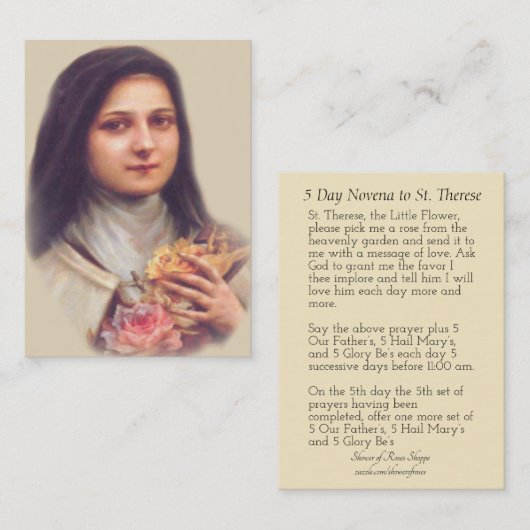 St.テレーズ小さい花のNovena神聖なカード 名刺 (正面/裏面)