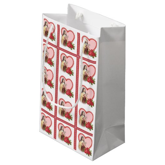 St.テレーズ小さい花w/redのバラのハート スモールペーパーバッグ (裏面アングル)