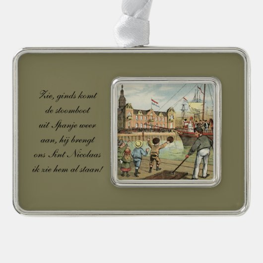 St.ニックのオランダSinterklaasはボートのヴィンテージに着きます シルバープレートフレームオーナメント (正面)