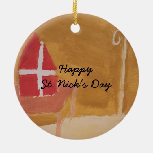 St.ニック日のオランダのSinterklaasの水彩画の留め釘 セラミックオーナメント (裏面)