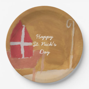 St.ニック日のSinterklaasのおもしろいな水彩画の留め釘 ペーパープレート