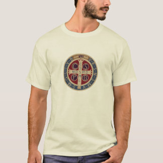 St.ベネディクトメダルが付いている淡色のTシャツ Tシャツ