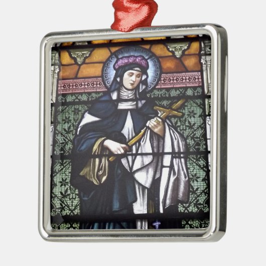 St.リマのバラ-私達汚されたガラス窓のために祈って下さい メタルオーナメント (左)