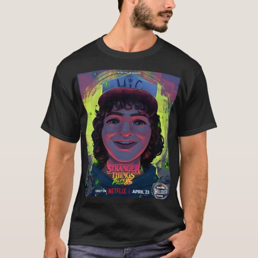ST 85年の物語 (ダスティン) - ユニセックスTシャツ (黒) Tシャツ (正面)