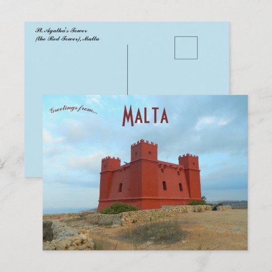St Agathas Tower The Red Tower Malta ポストカード (正面/裏面)