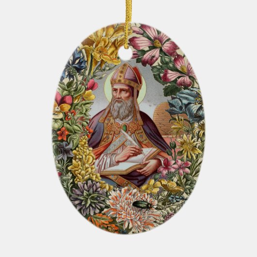 St. Ambrose of Milan with Flowers, Bees, and Hive セラミックオーナメント (正面)