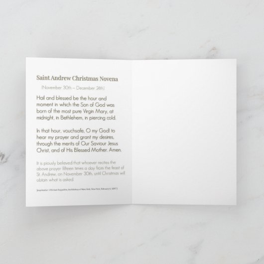 St AndrewのクリスマスのNovenaの祈りの言葉 シーズンカード (内部)
