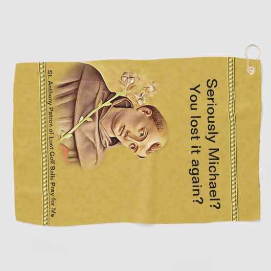 St Anthonyの守護聖人のユーモアのあるな無くなったゴルフ・ボール ゴルフタオル (横)