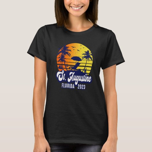 St. Augustine 2023 Florida Sunset Beach Retro Prem Tシャツ (正面)