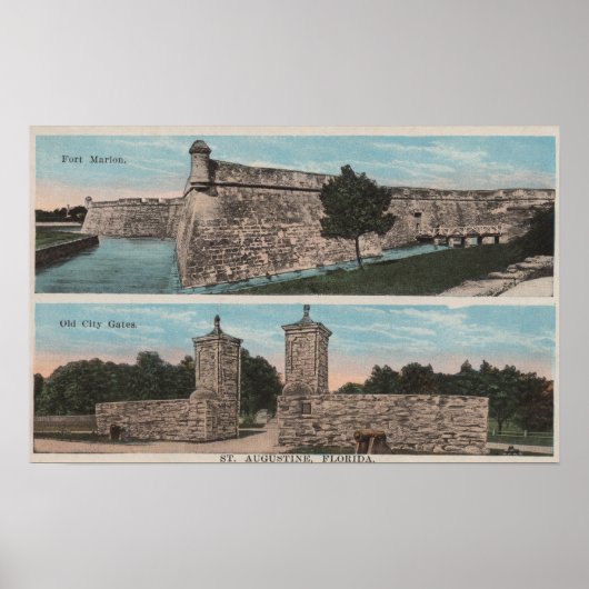St. Augustine, FL – フィートのビュー。マリオン&シティ ポスター (正面)