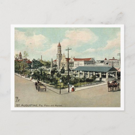 St Augustine FL, Plaza and Market, 1908レトロ ポストカード (正面)