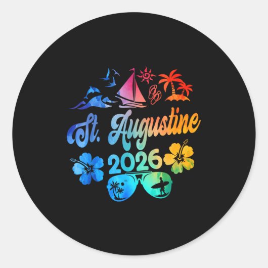 St. Augustine Florida 2026 Vacation Tie Dye Summer ラウンドシール (正面)