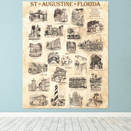 St Augustine, Florida Art Poster キャンバスプリント (インサイチュ (ウッドフロア))