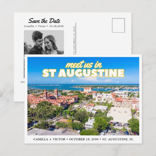 St. Augustine Save the Date Retro Skyline Postcard ポストカード (正面/裏面)