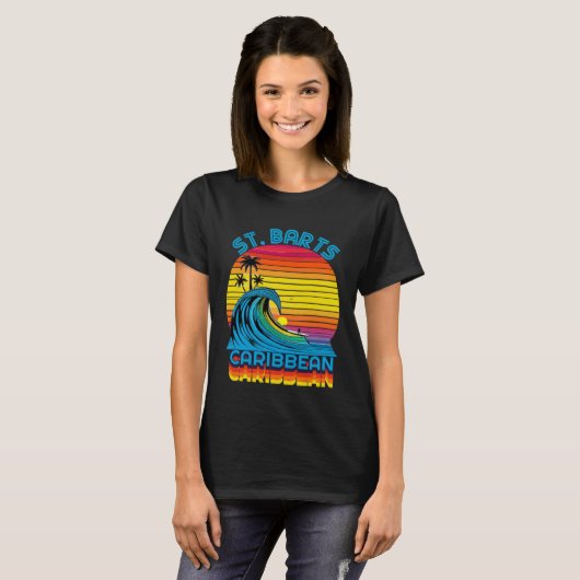 St Barts Caribbean Retro Throwback Surf & Beach So Tシャツ (正面フル)