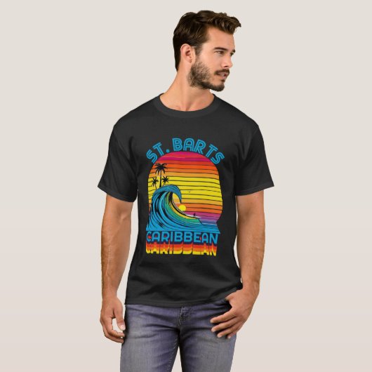 St Barts Caribbean Retro Throwback Surf & Beach So Tシャツ (正面フル)