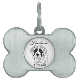 St. Bernard Dog Line Art Personalized Tag ペットネームタグ