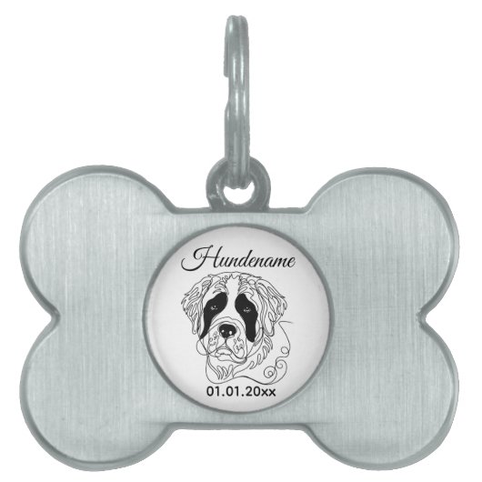 St. Bernard Dog Line Art Personalized Tag ペットネームタグ (正面)
