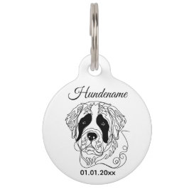 St. Bernard Dog Line Art Personalized Tag ペット ネームタグ