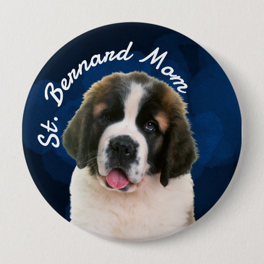 St. Bernard Mom with blue backgroundボタン 缶バッジ (正面)